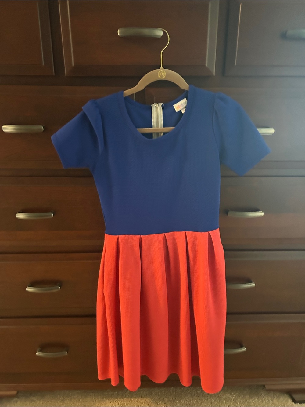 Lularoe Blue and Coral Short Sleeve Fit-and-Flare Dress